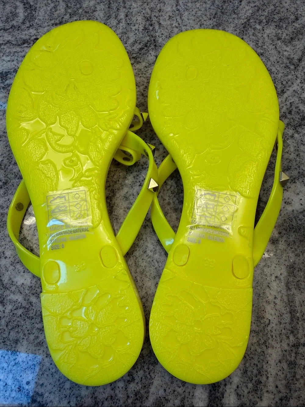 Victoria Adams Neon Yellow Studded Bow Jelly Sandals